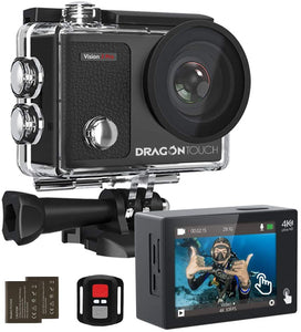 Dragon Touch 4K Action Camera Touch Screen 16MP Vision 3 Pro PC Web Camera 100 feet Waterproof Camera Adjustable View Angle WiFi Sports Camera with Remote Control and Helmet Accessories Kit